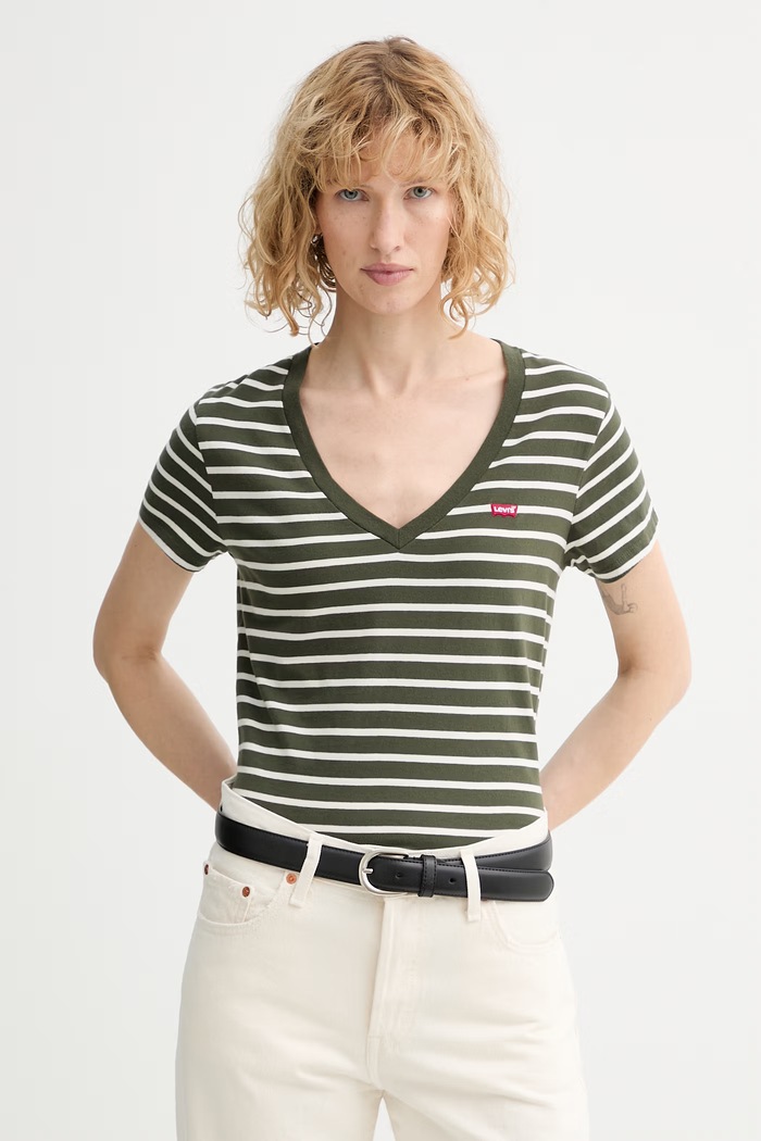 Bavlnené tričko Levi's PERFECT VNECK regular zelená 85341.0136