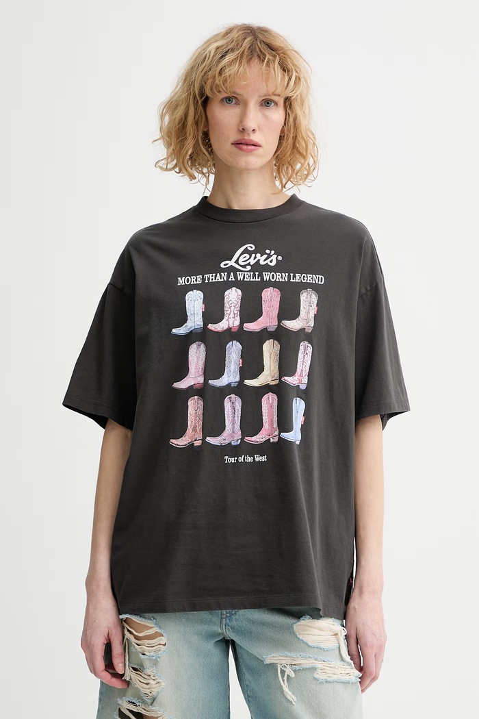Bavlněné tričko Levi's GRAPHIC STACK kulatý šedá A4924.0115