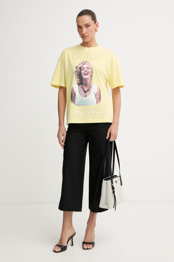 Guess tricou oversized pentru femei, din bumbac MARILYN MONROE W6BI52.K6659 galben SS26