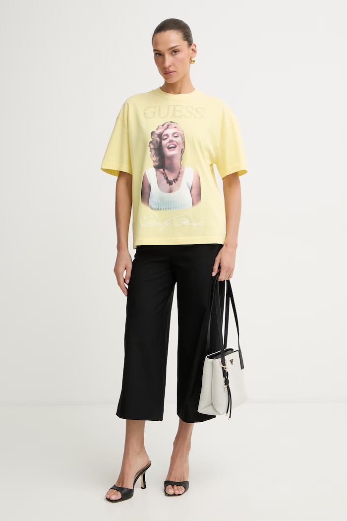 Guess tricou oversized pentru femei, din bumbac MARILYN MONROE W6BI52.K6659 galben SS26
