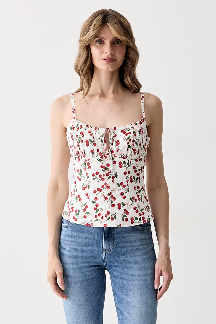 Guess bluză cu bretele pentru femei, din bumbac cu elastan MARILYN MONROE bej W6YH97.W4497
