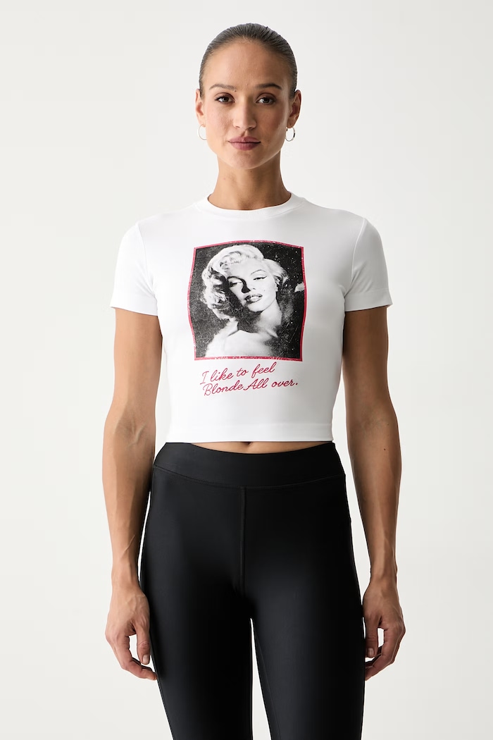 Guess crop top damski z wiskozą MARILYN MONROE biały W6YI64.K6710