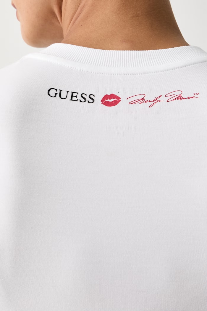 Guess crop top damski z wiskozą MARILYN MONROE W6YI64.K6710 biały