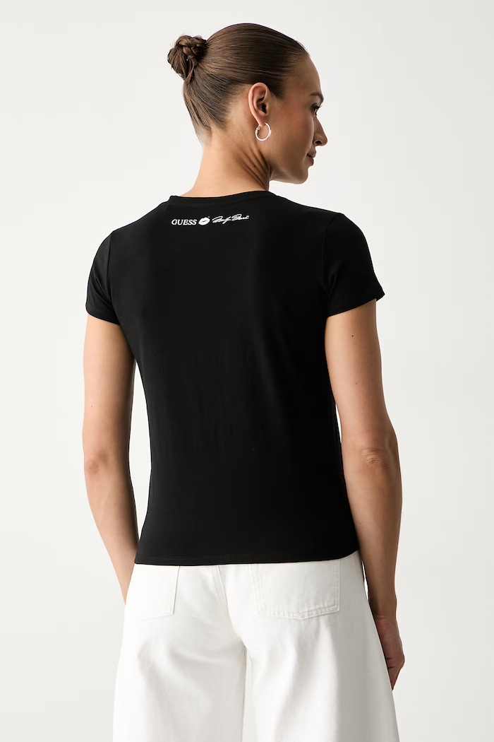 Odzież Guess T-shirt damski bawełniany MARILYN MONROE W6YI66.K6715 czarny