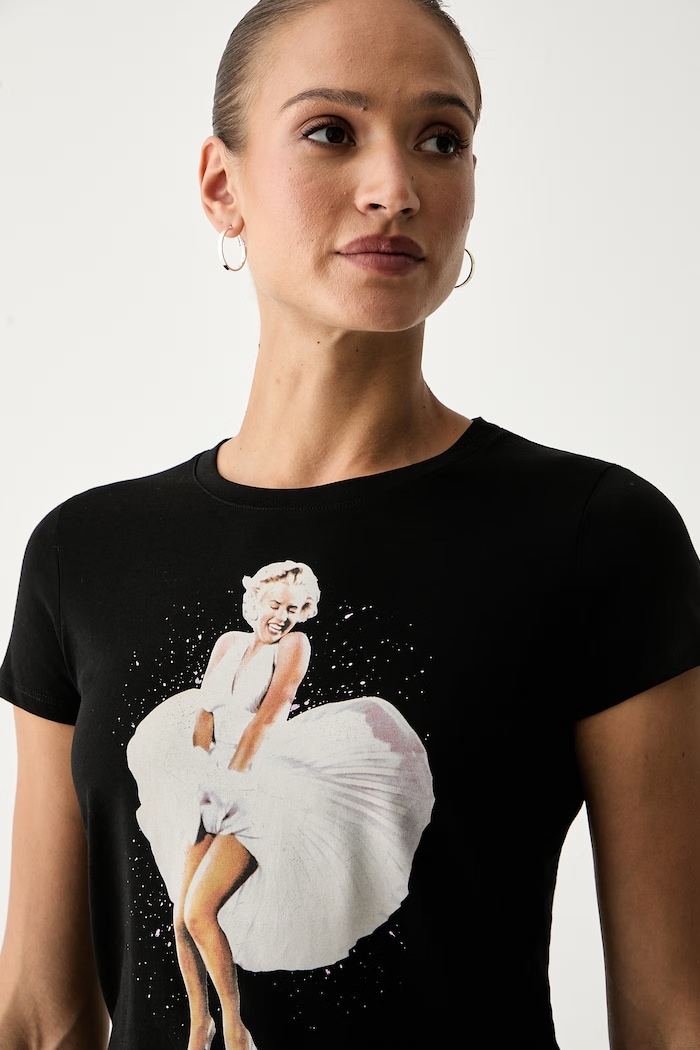 Guess T-shirt damski bawełniany MARILYN MONROE czarny W6YI66.K6715