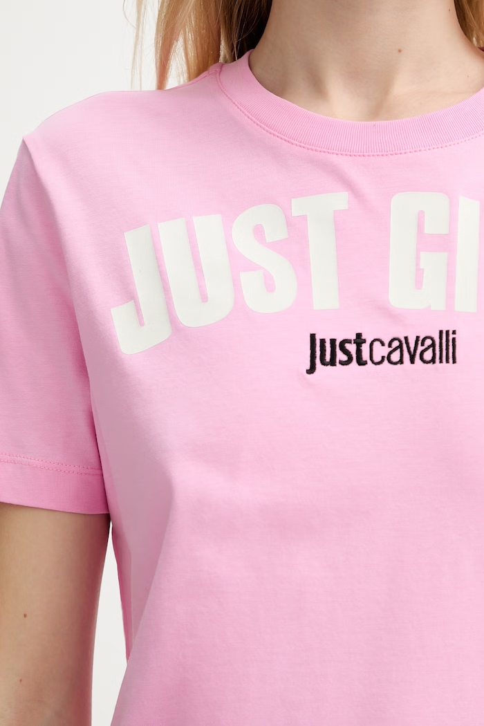 Just Cavalli t-shirt bawełniany 80PAHT12.CJ500 różowy
