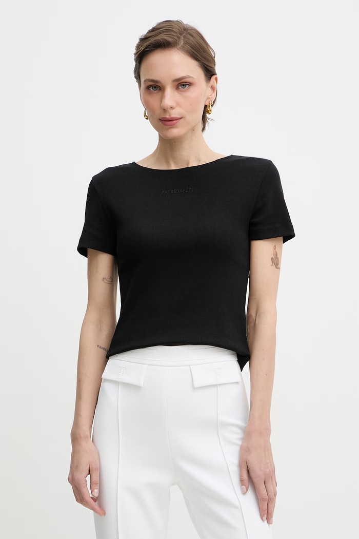 Patrizia Pepe tricou pentru femei, din bumbac cu elastan negru 2M4522.J407