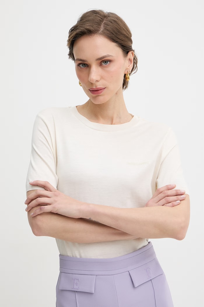 Patrizia Pepe dámske tričko z lyocellu béžová 2M4542.J419