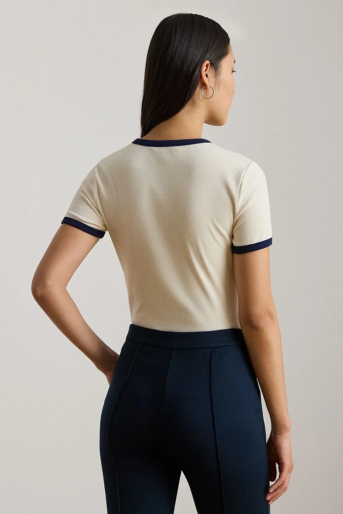 Lauren Ralph Lauren tricou basic pentru femei, cu bumbac 200P09077 bej SS26