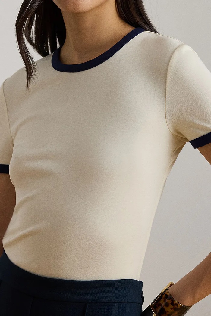 Lauren Ralph Lauren tricou basic pentru femei, cu bumbac bej 200P09077
