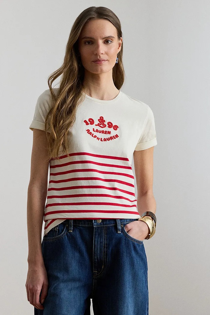 Lauren Ralph Lauren dámske bavlnené tričko béžová 200B21056