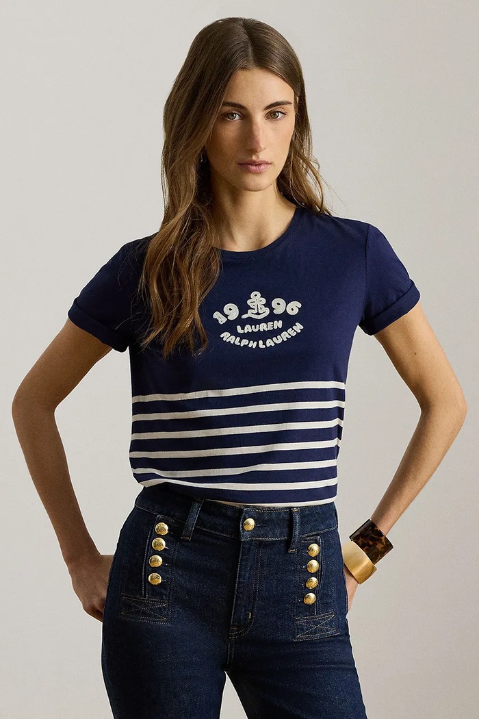 Lauren Ralph Lauren dámske bavlnené tričko tmavomodrá 200B21056