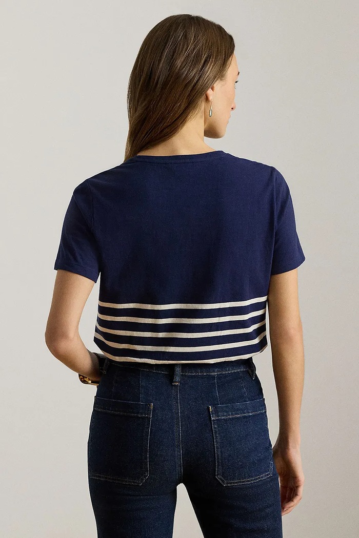 Lauren Ralph Lauren dámske bavlnené tričko 200B21056 tmavomodrá SS26