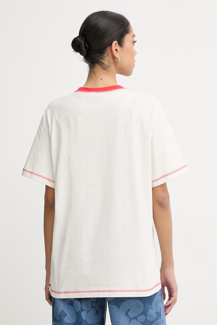 Ρούχα Marimekko Μπλουζάκι basic γυναικείο βαμβακερό 095097 μπεζ