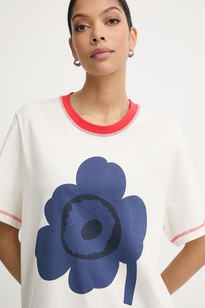 Marimekko Μπλουζάκι basic γυναικείο βαμβακερό μπεζ 095097