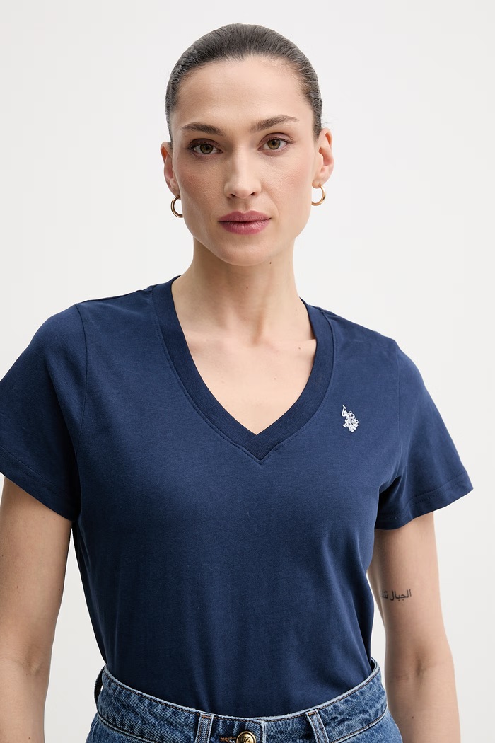 U.S. Polo Assn. тениска дамска от памук V-NECK тъмносин WUP0635