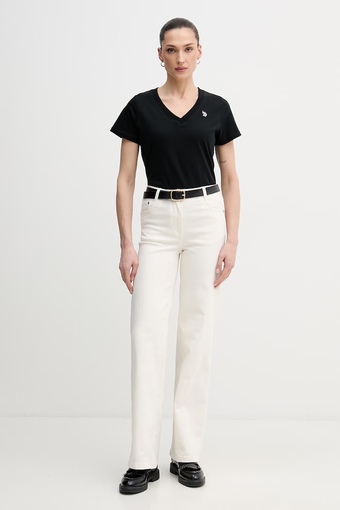 U.S. Polo Assn. tricou pentru femei din bumbac V-NECK WUP0635 negru SS26