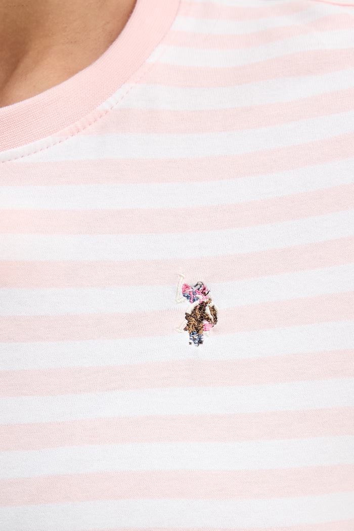 U.S. Polo Assn. тениска дамска от памук STRIPE CREW NECK WUP1308 розов