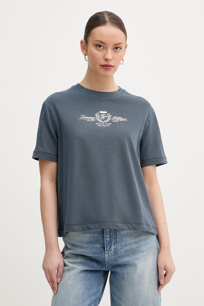 Tommy Hilfiger дамска тениска от памук тъмносин WW0WW48713