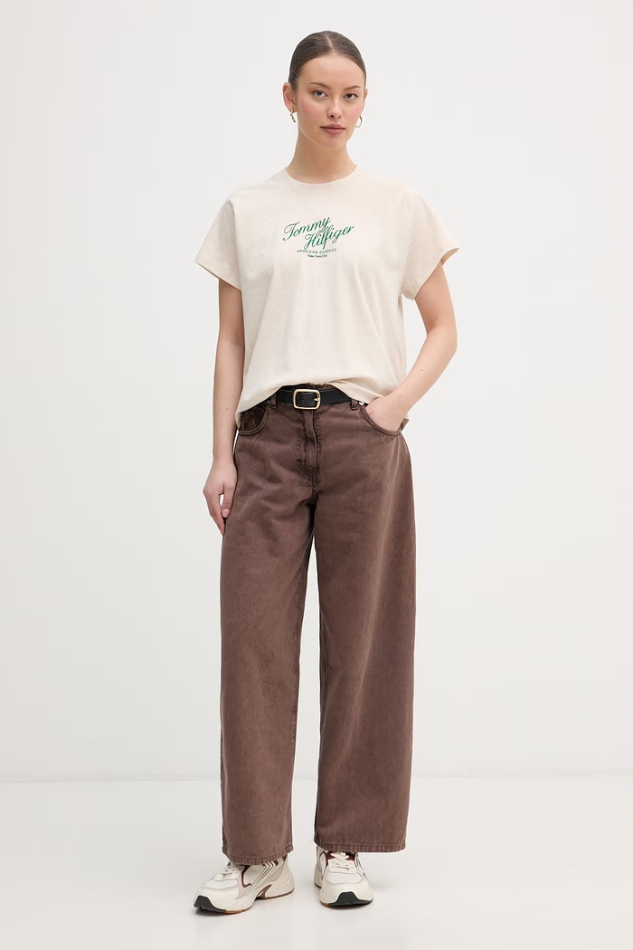 Tommy Hilfiger тениска дамска от памук WW0WW50787 бежов SS26