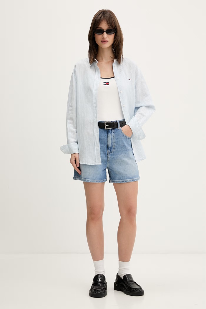 Tommy Jeans top dámsky bavlnený s elastanom DW0DW22261 biela SS26