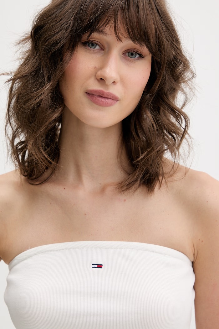 Tommy Jeans top damski z bawełną beżowy DW0DW22263