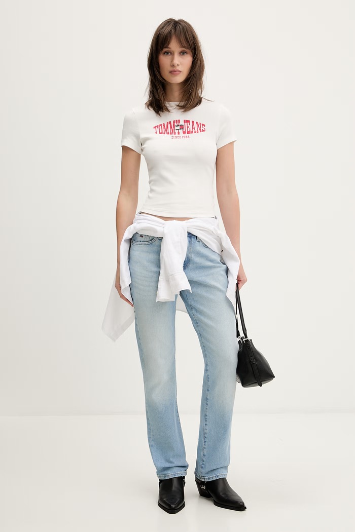 Tommy Jeans tričko dámske s bavlnou DW0DW22272 béžová SS26