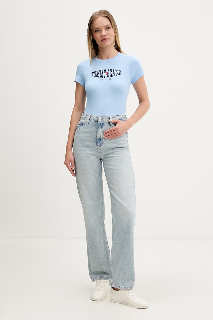 Tommy Jeans tričko dámske s bavlnou DW0DW22272 modrá SS26