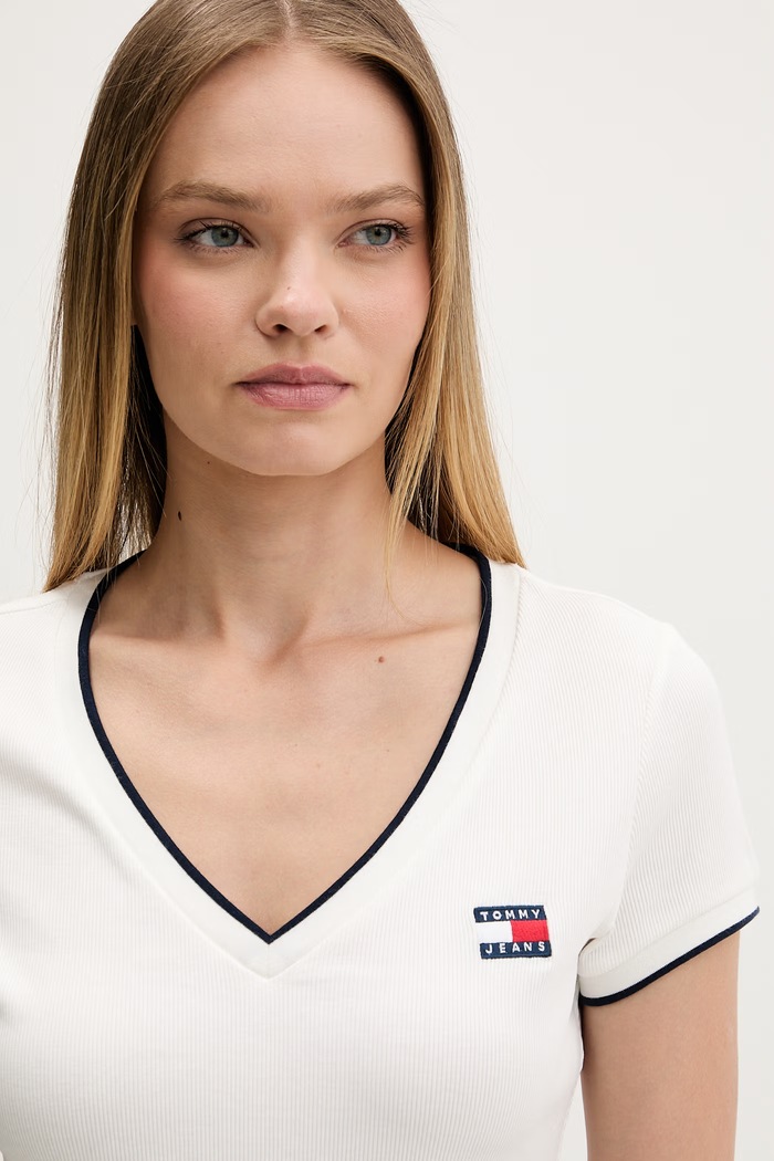Tommy Jeans tričko dámske bavlnené s elastanom béžová DW0DW22275