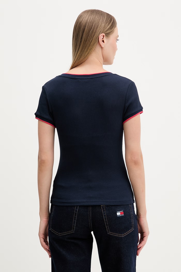 Oblečenie Tommy Jeans tričko dámske bavlnené s elastanom DW0DW22275 tmavomodrá
