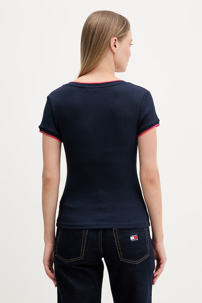 Oblečenie Tommy Jeans tričko dámske bavlnené s elastanom DW0DW22275 tmavomodrá