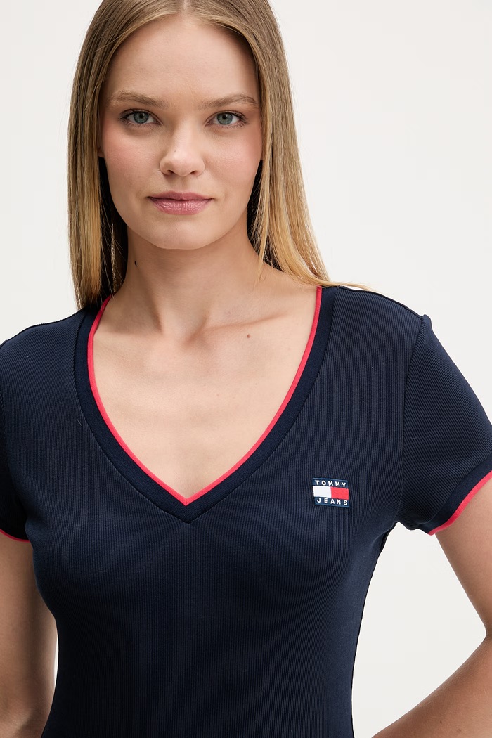 Tommy Jeans tričko dámske bavlnené s elastanom tmavomodrá DW0DW22275