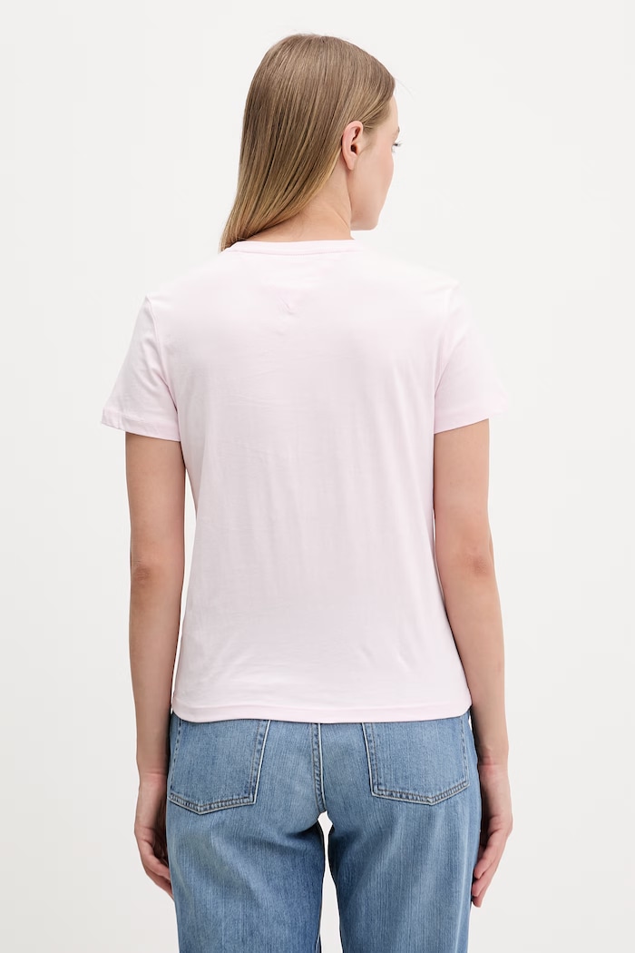 Tommy Jeans T-shirt damski bawełniany DW0DW22277 różowy SS26