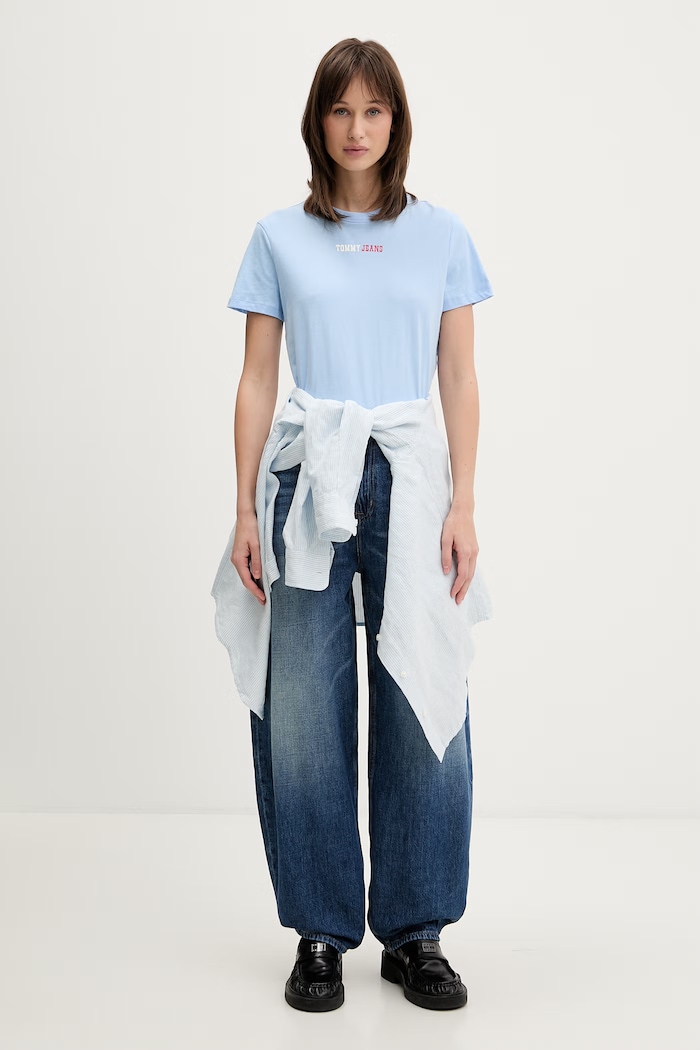 Tommy Jeans tričko dámske bavlnené DW0DW22277 modrá SS26