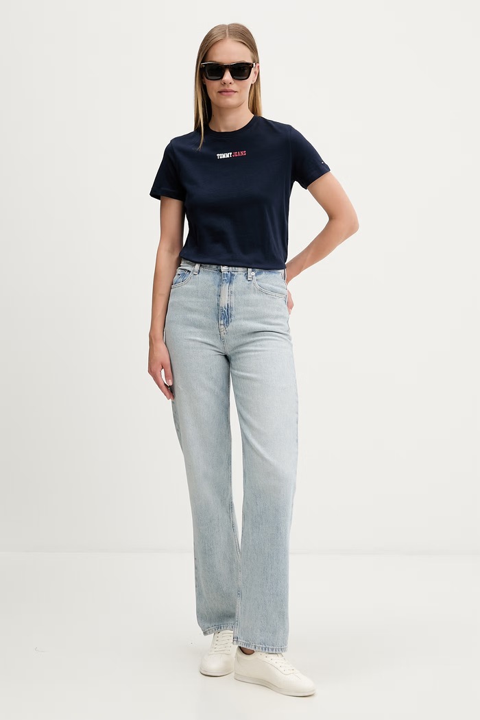 Tommy Jeans tričko dámske bavlnené DW0DW22277 tmavomodrá SS26