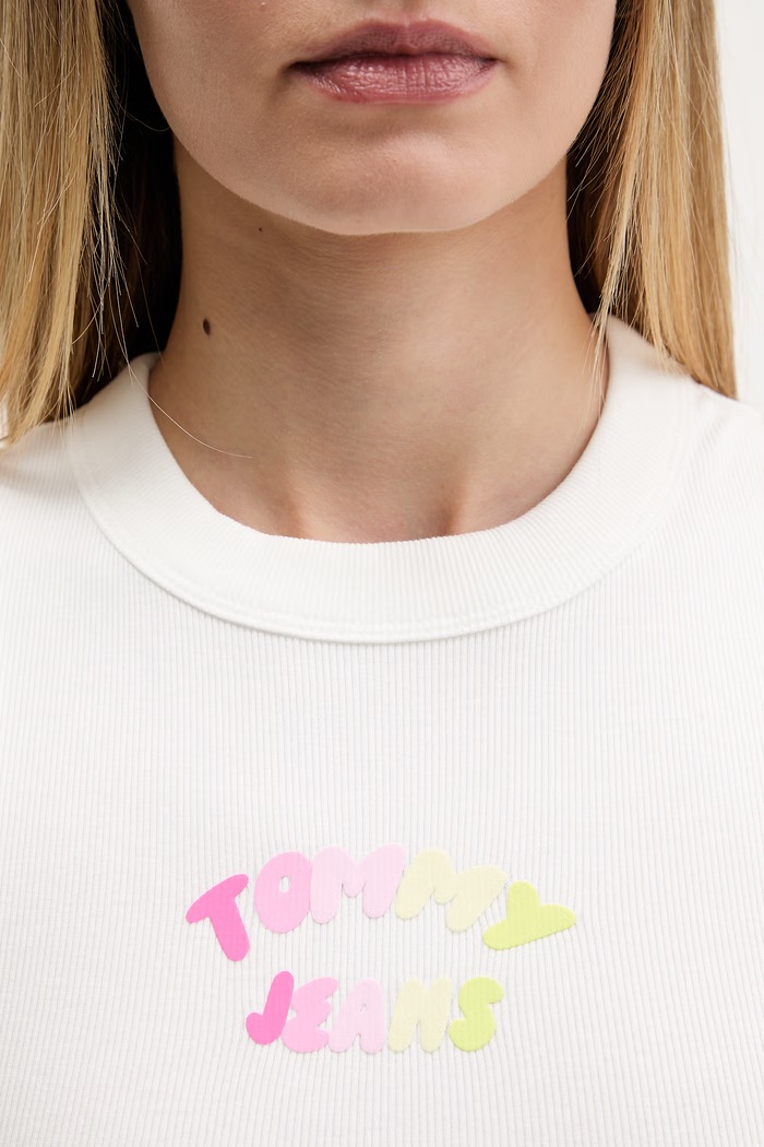 Tommy Jeans top damski bawełniany z elastanem DW0DW22280 biały