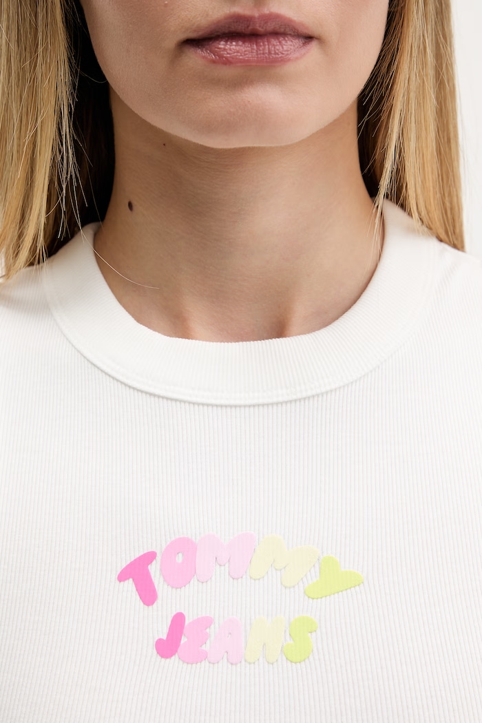 Tommy Jeans top damski bawełniany z elastanem DW0DW22280 biały