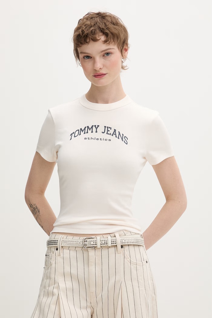 Tommy Jeans basic tričko dámske bavlnené béžová DW0DW22302