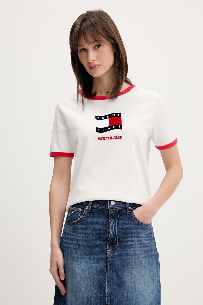 Tommy Jeans tričko dámske bavlnené béžová DW0DW22306