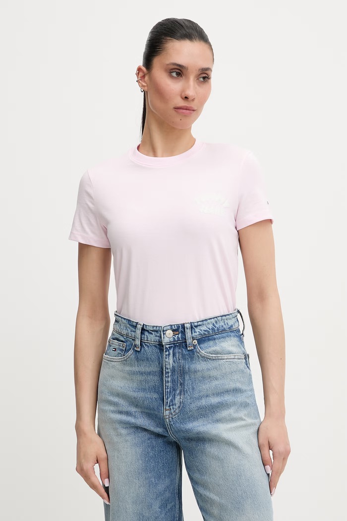 Tommy Jeans tricou pentru femei, din bumbac roz DW0DW22310
