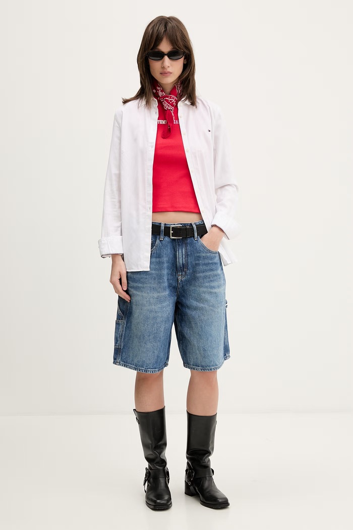 Tommy Jeans top dámsky bavlnený s elastanom DW0DW22577 červená SS26