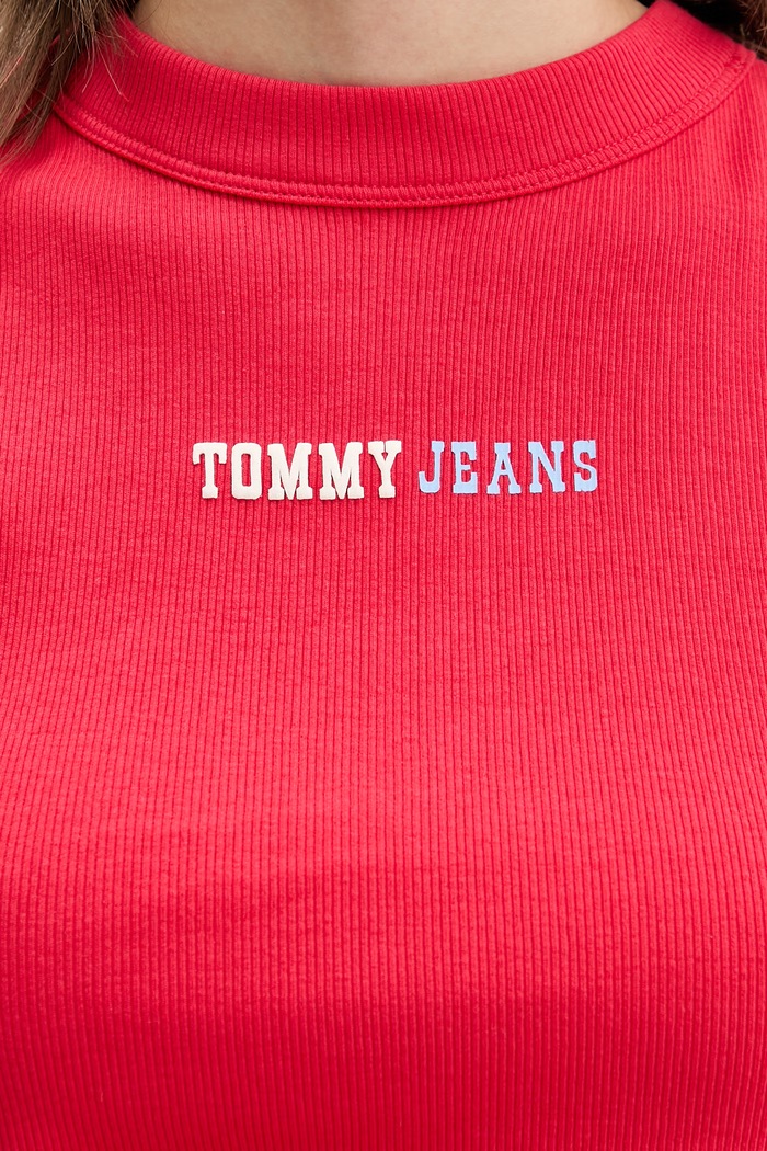 Tommy Jeans top dámsky bavlnený s elastanom DW0DW22577 červená