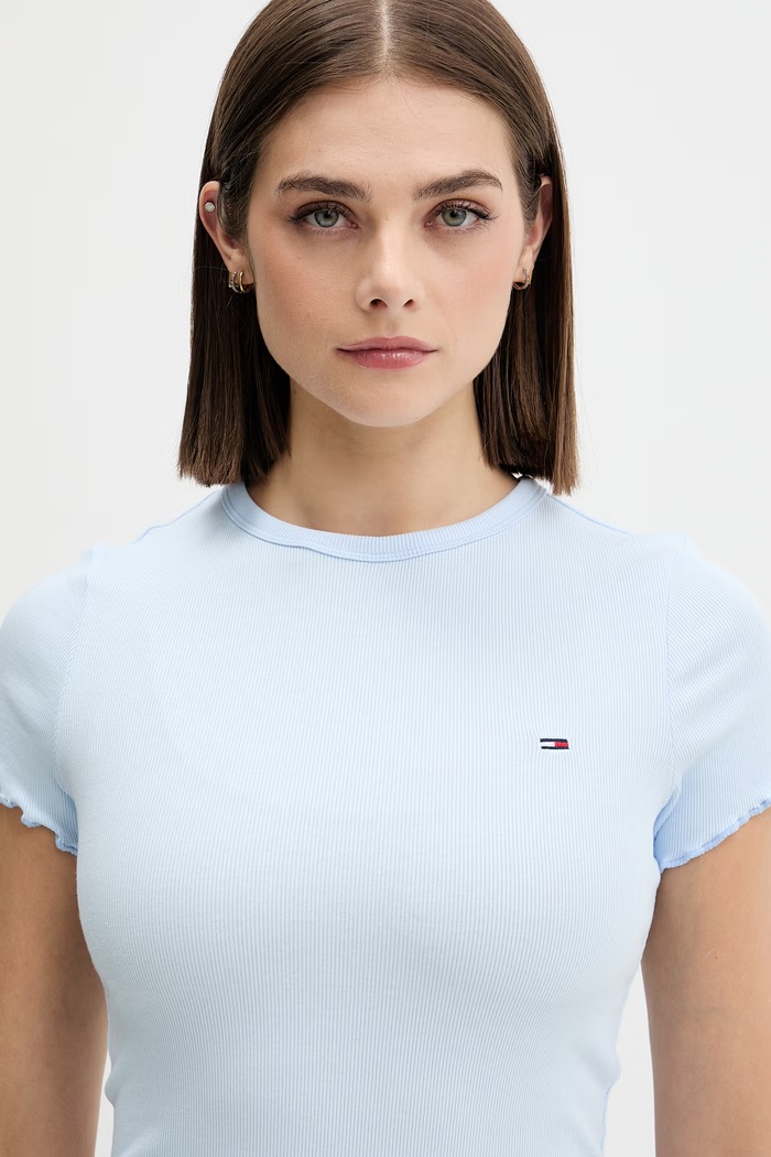 Tommy Jeans T-shirt Γυναικείο βαμβάκι με ελαστάν μπλε DW0DW22782