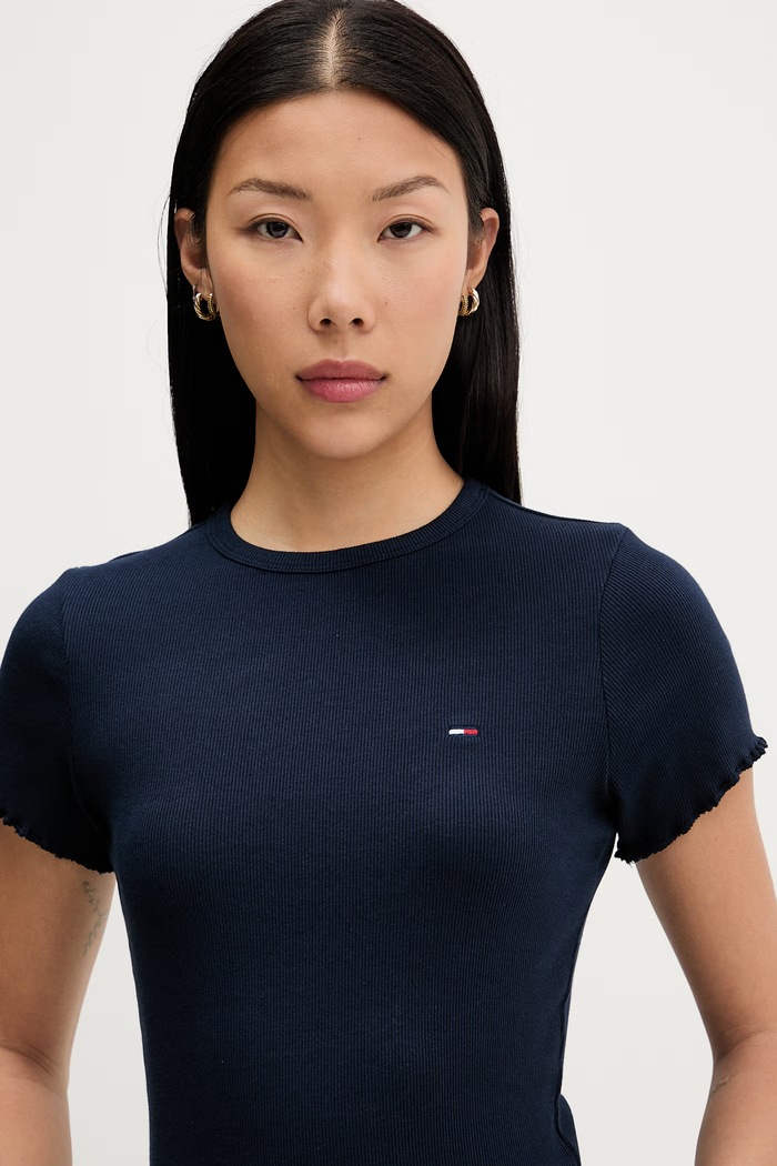 Tommy Jeans tricou pentru femei, din bumbac cu elastan bleumarin DW0DW22782