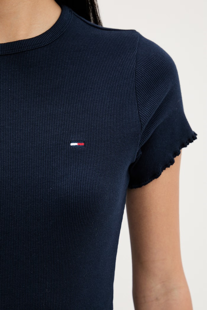 Tommy Jeans tricou pentru femei, din bumbac cu elastan DW0DW22782 bleumarin
