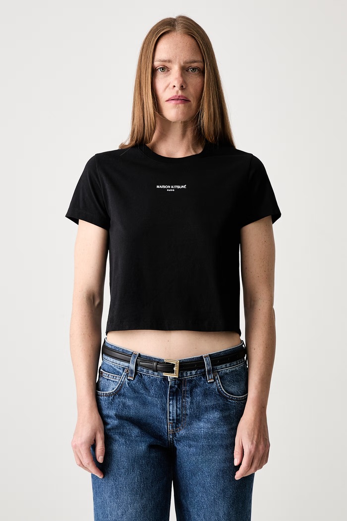Maison Kitsuné t-shirt bawełniany Baby Tee gładkie czarny QW00100KJ7026