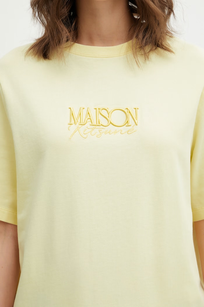 Maison Kitsuné tricou din bumbac Album Logo galben QW00110KJ0119
