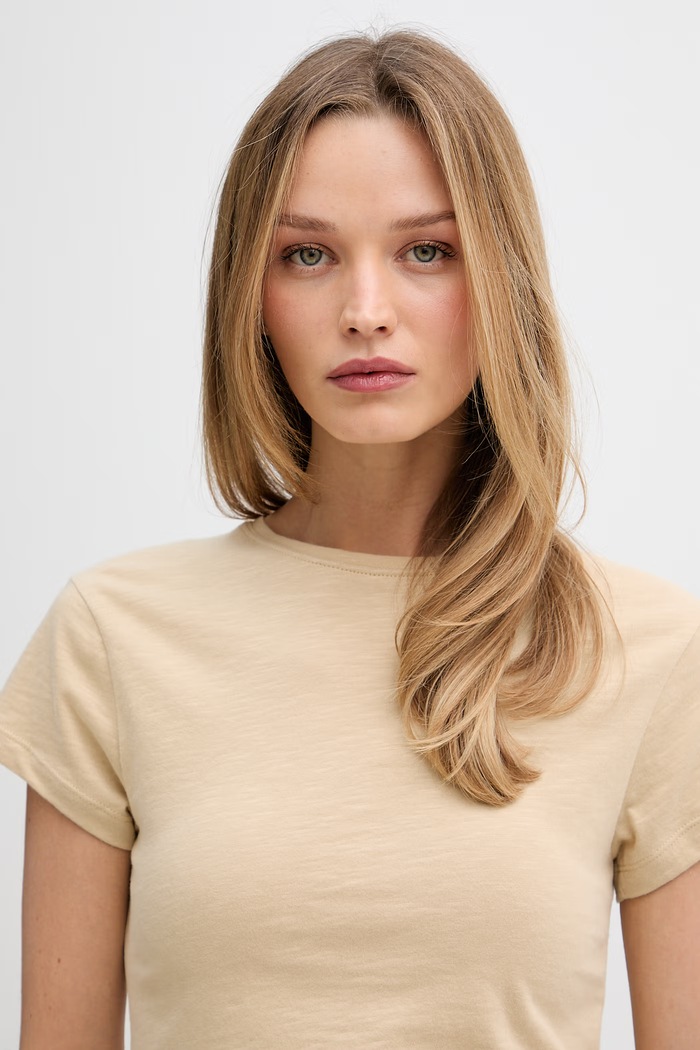 Tommy Hilfiger basic tričko dámske bavlnené béžová WW0WW48702