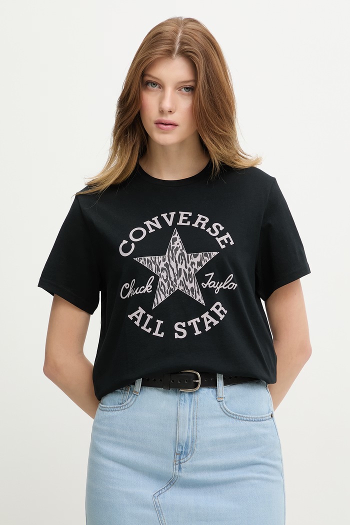 Converse t-shirt da donna in cotone nero CVW6T063