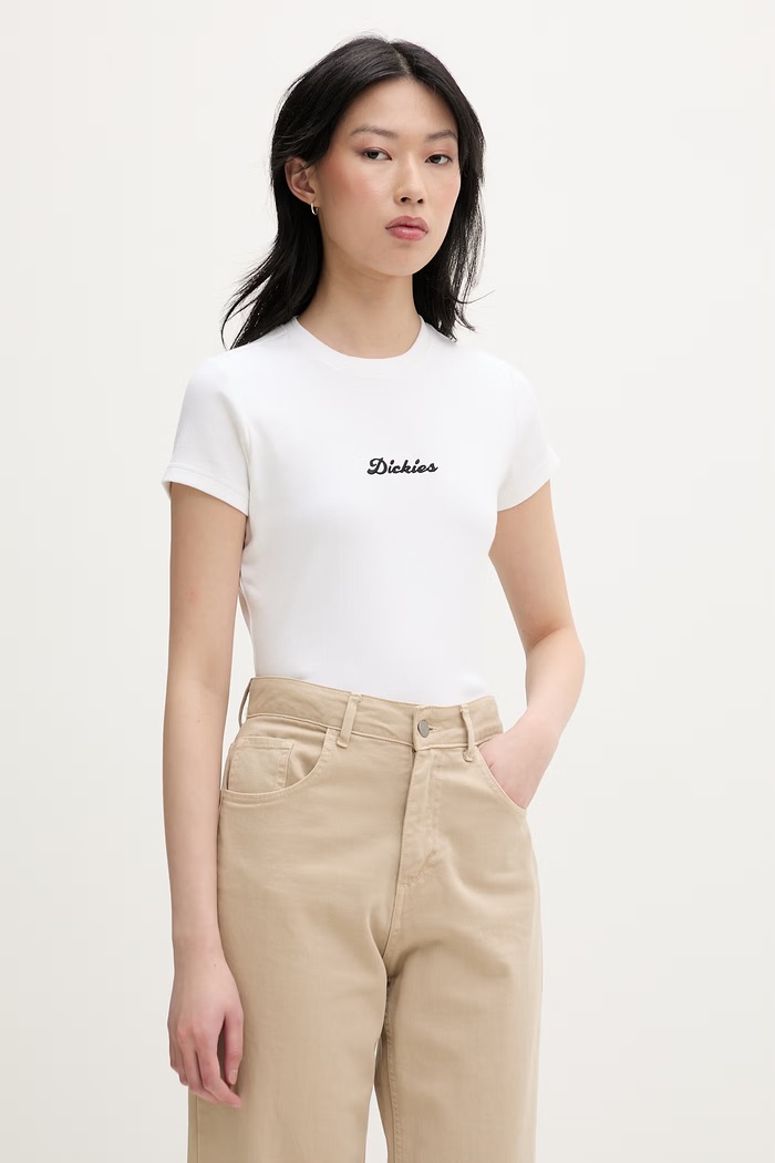 Dickies t-shirt da donna in cotone con elastan beige DK0A88JT0WH1